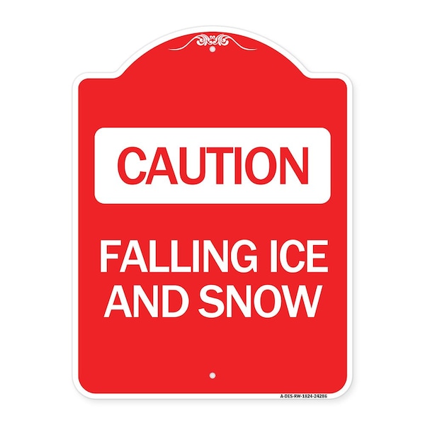 Designer Series Falling Ice and Snow, Red & White Aluminum Architectural Sign, 18" H, RW-1824-24286